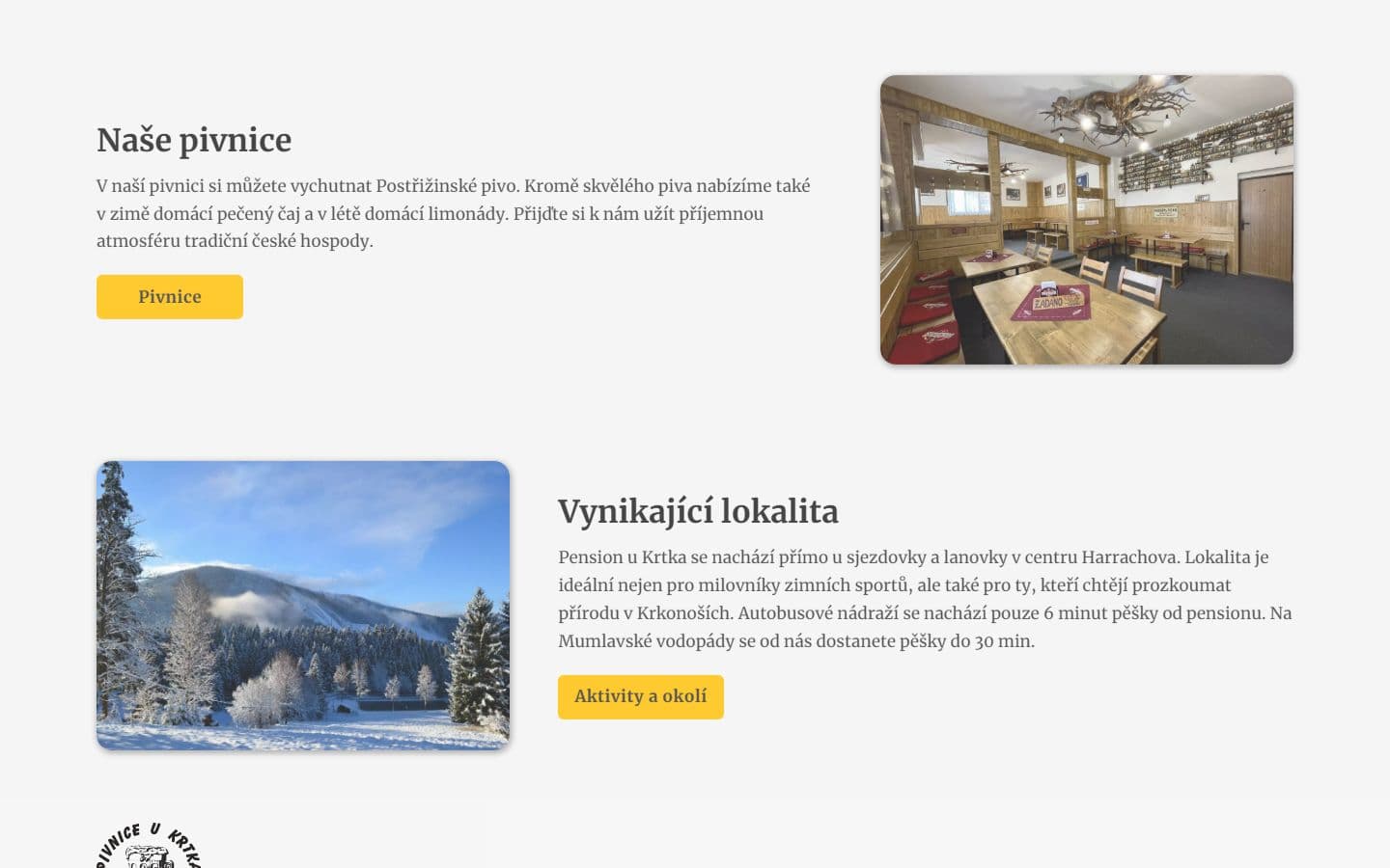 Pension u Krtka — pivnice a aktivity